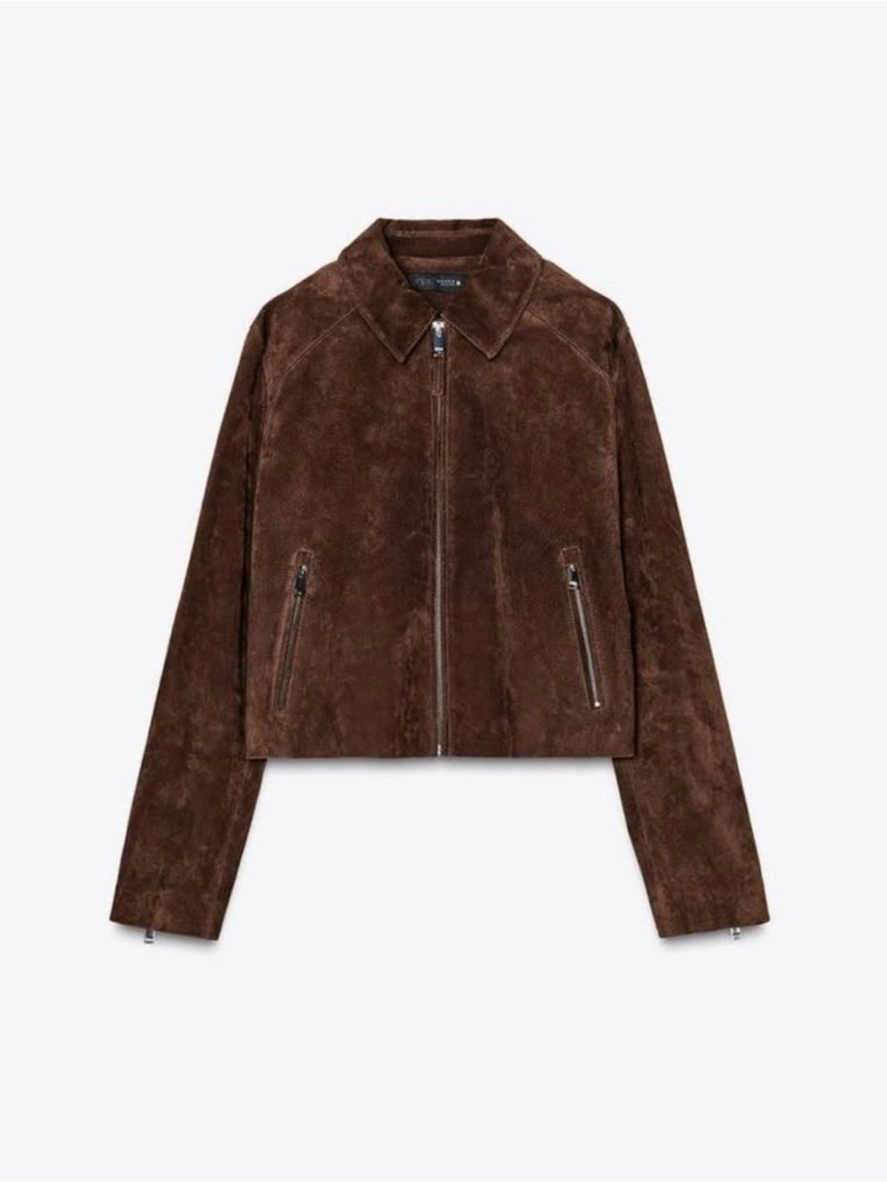 Zara Real Leather Suede Zip-Front Jacket - Brown